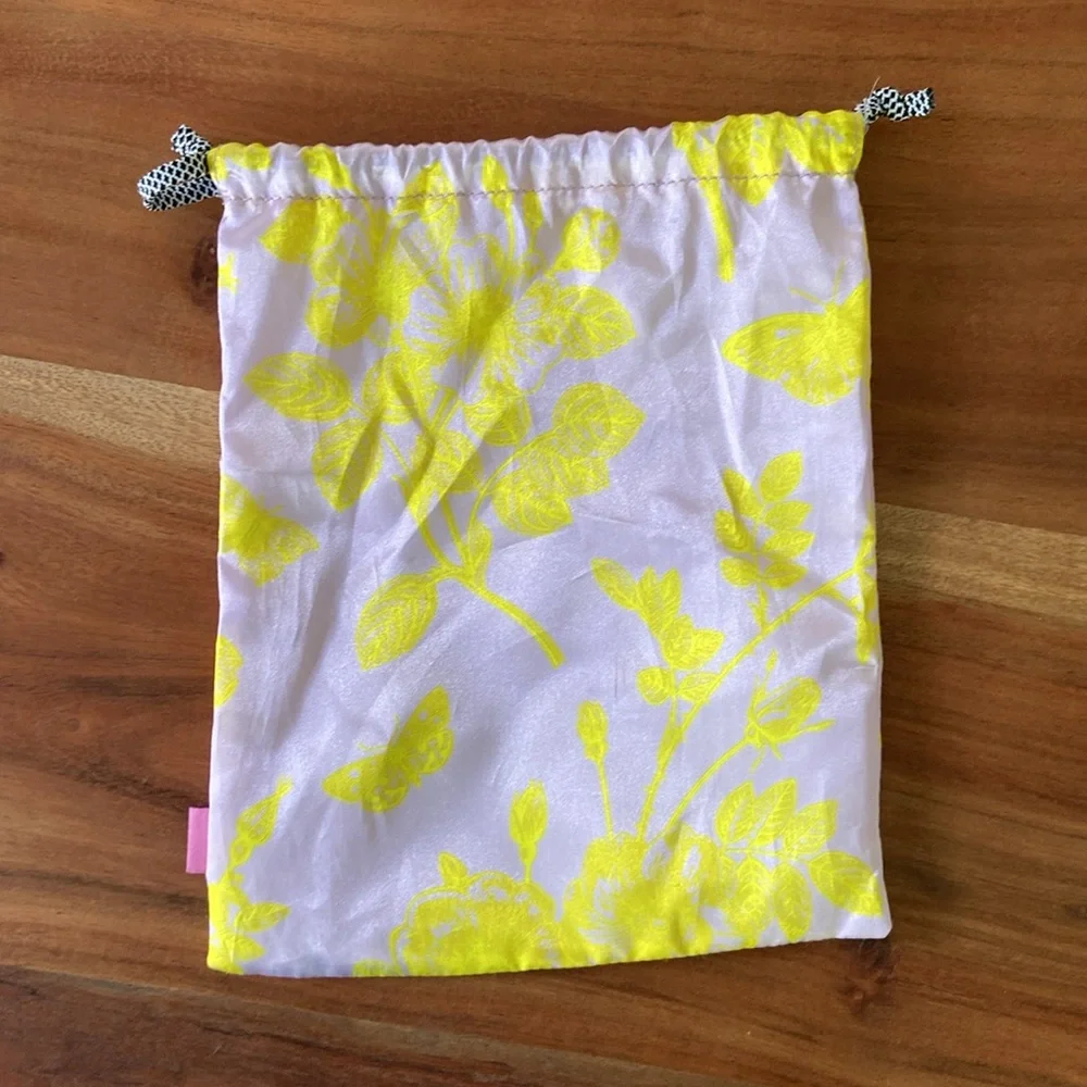 Lavender and yellow satin drawstring bag for travel or gift wrap
